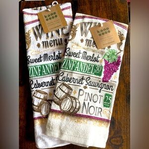 Kane Home Wine Menu Kitchen Dish Towels Merlot Zinfandel Pinot Noir Set of Two